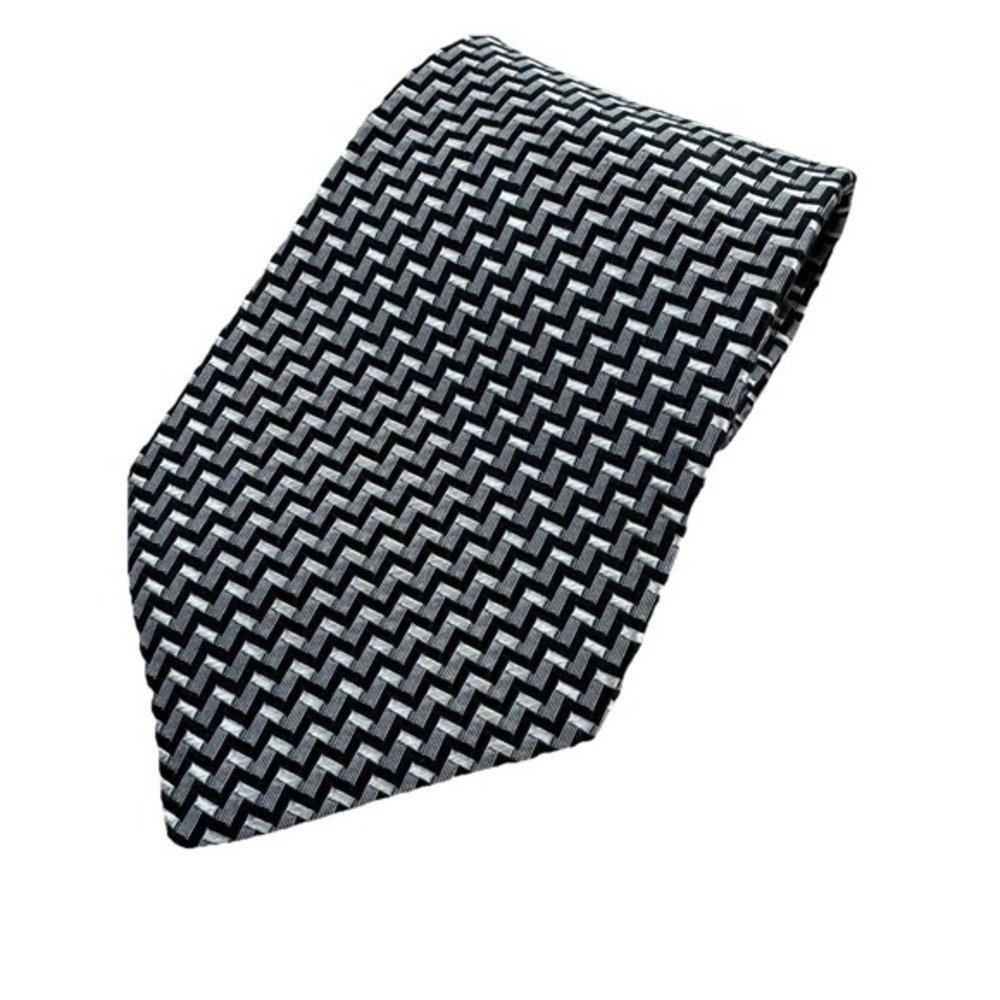 BUGATTI Mens Tie Silver/Black Geometric USA‎ SILK - 3.5"W X 57"L